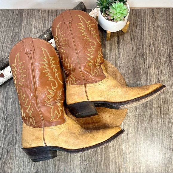 *Nocona | Vintage Men’s Leather Western Cowboy Boots Tan/brown 38068 Size 8.5 EE - Picture 2 of 13
